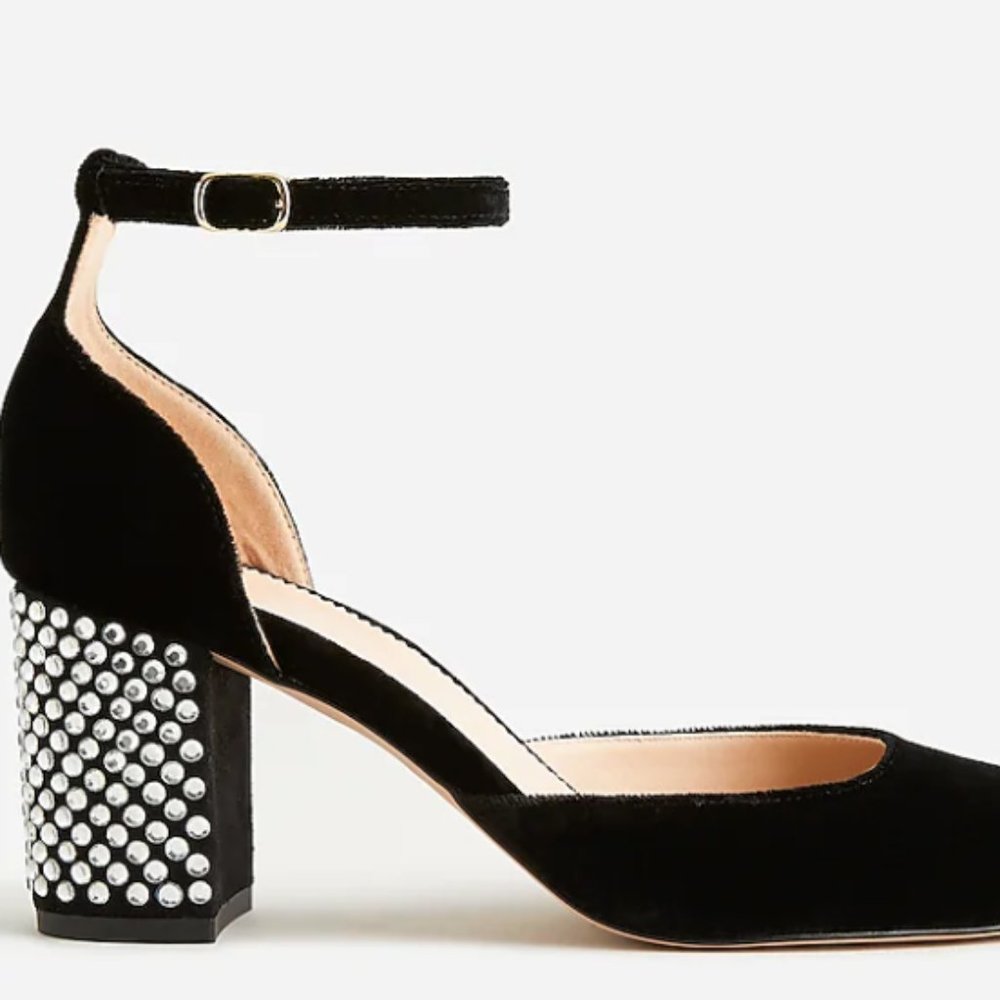 J.Crew NEW Maisie Black Crystal Studded Velvet Heels 9.5
